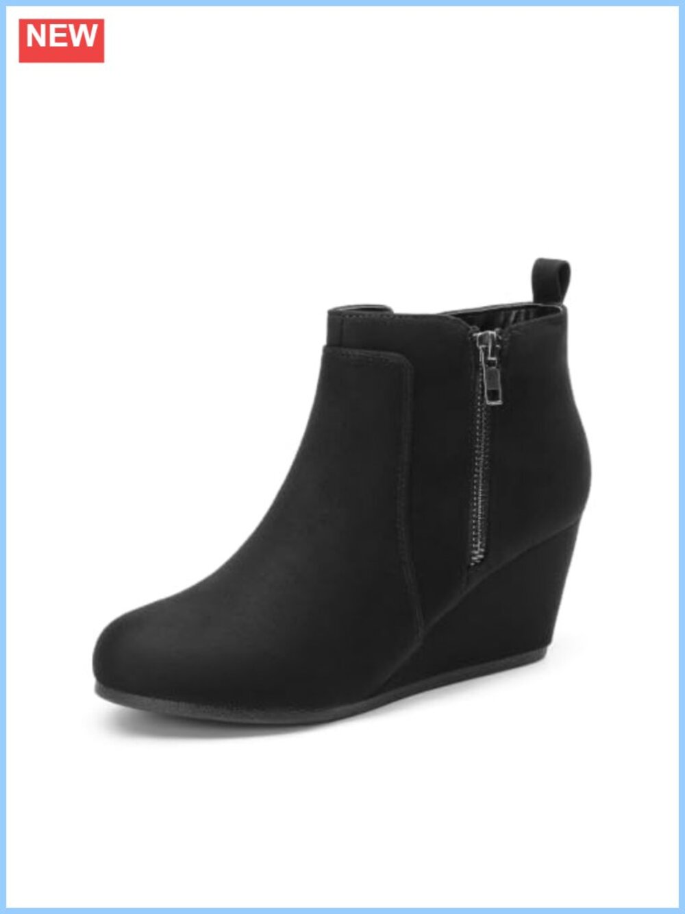Faux Suede Low Wedge Ankle Boots Side Zip Casual Comfort